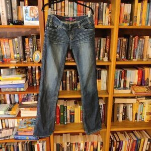 ROCK & roll cowgirl black jeweled cross jeans size 28 euc